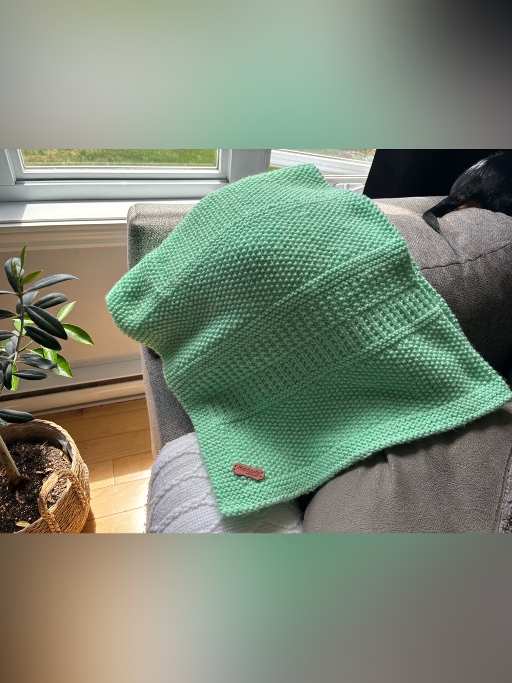 Knitted baby blanket  in Mint Green